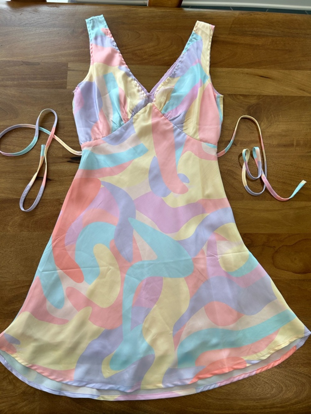 Peppermayo Pastel Lavender Slip Dress with Multicolor Accents and Tie Size 2